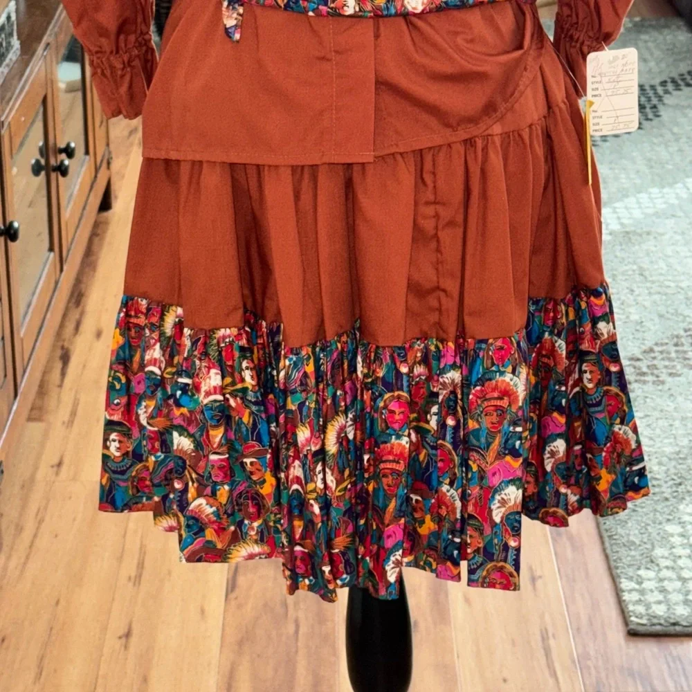 Kate Schorer NWT western Native Indian print vintage top/skirt Unique set S/M